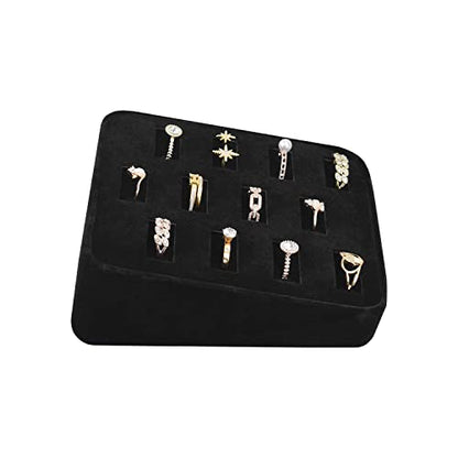 MOOCA 12 Slots Ring Tray Display, Slotted Ring Showcase Display Jewelry Organizer Stand, Jewelry Holder for Showcase for Home Trade Show, Black Velvet - color: Black Velvet, 12 slots