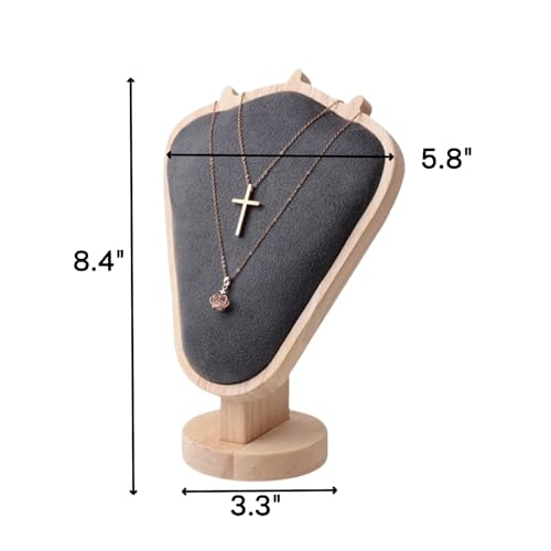 Natural Body Wood Necklace Display Stand with Gray Flannelette Soft Mat Necklace Holder Organizer Desktop Stand for Home Store Dresser-3.3"x5.8"x8.4" - color: Natural-Gray, size: 3.3"x5.8"x8.4"