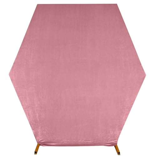 Efavormart 8ft x 7ft Dusty Rose Velvet Hexagon Backdrop Cover, Double Sided Premium Stretch Velvet Arch Slipcover for Luxury Weddings, Boho Events and Editorial Photography - color: Dusty Rose