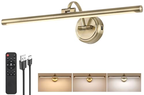 Battery Operated Picture Light, Cordless Art Light with Remote Control, Photo Frame Light with 5000mAh Battery, 3 Color Temperatures & Stepless Dimming for Gallery, Hallway(Antique Bronze, 23.6inch) - color: Antique Bronze, size: 23.6inch