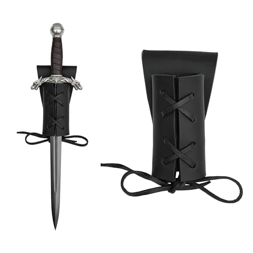 Lord of Battles Medieval Genuine Leather Axe Frog | Axe Holster with Belt Loop | Waist Holder for Axes, Tools - color: Dagger Holster - Black