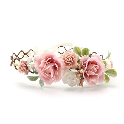 Flower Girl Flower Crown Pink Baby Girls Floral Headpieces Kids Headband Children Hair Wreath Photo Prop (Blush pink-Child Size) - color: Blush pink