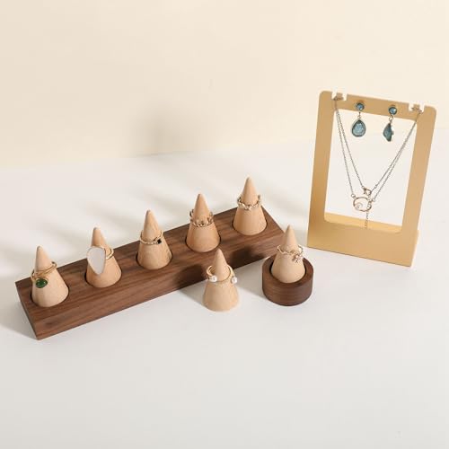 walnut ring cone stand for jewelry, Stable ring holder for men, wooden ring displays for selling, small jewelry ring holder for nightstand【Ring holder-Cone 1】 - style: One Cone