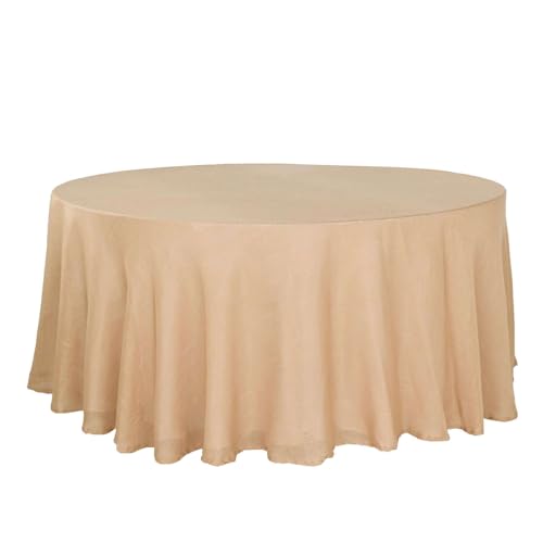 Efavormart 120" Natural Premium Faux Linen Round Tablecloth | Textured Wrinkle Free Tablecloth - color: Natural, size: 120" (Round)