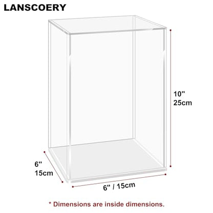 LANSCOERY Acrylic Display Case, 6x6x10 in, Upgraded Thickened UV-Resistant Showcase, 98% Clarity Dustproof Box with Glossy White Base for Action Figures, LEGO & Models, Includes Scraper & LED Light - color: White, size: 6x6x10inch; 15x15x25cm