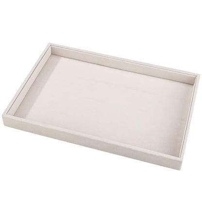 13.8" x 9.5" Velvet Jewelry Tray Jewelry Display Tray Flat Tray, Stackable Empty Plate Trays for Earrings Necklaces Bracelet Rings Display Showcase - Beige - color: Beige, size: Flat Tray 13.8"x9.5"