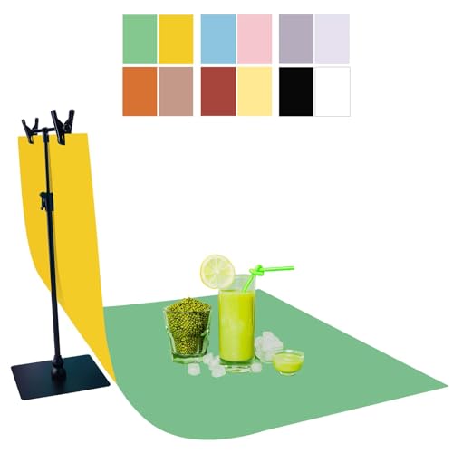 6PCS/12Patterns 34''x23'' Photography Backdrops Small Product Background Paper W/T-Stand, Double Sided Morandi Flat Lay Photo Tabletop Boards for Food Jewelry Cosmetics Props (Warm 6Pcs/12Colors)