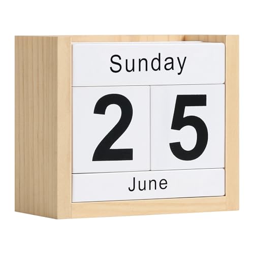 Wooden Block Calendar for Desk, Daily Desktop Perpetual Desk Calendar, Cute Date Display Blocks Desk Accessory for Home Office Decor, Teacher, Classroom, Reusable Yearly, Wood Grain - color: Wood Grain