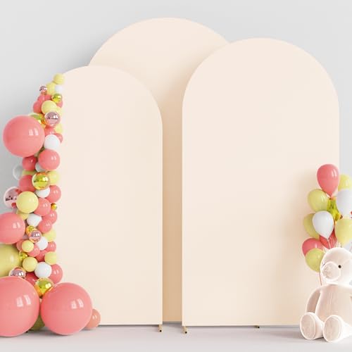 Wokceer Wedding Arch Backdrop Cover (7.2FT, 6.6FT, 6FT) Set of 3 Spandex Fitted Beige Arch Covers Round Top Chiara Arches Covers Stretchy Backdrop for Birthday Party Ceremony Banquet Decor - color: Beige, size: 7.2FT,6.6FT,6FT