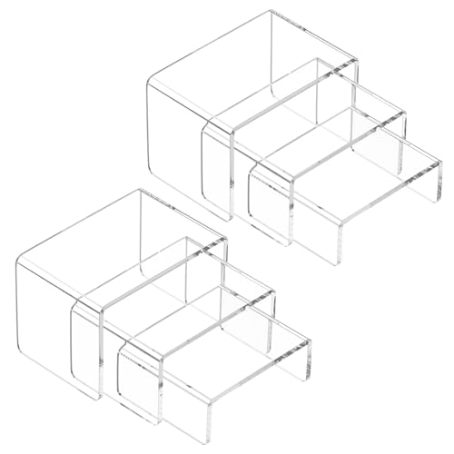 NIUBEE Acrylic Display Risers Stand 2 Sets,3 Steps Clear Riser Shelf Showcase for Amiibo Funko POP Figures -3"x3"x5" - size: (3,3,5)" x2Set