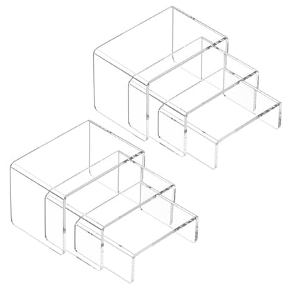 NIUBEE Acrylic Display Risers Stand 2 Sets,3 Steps Clear Riser Shelf Showcase for Amiibo Funko POP Figures -3"x3"x5" - size: (3,3,5)" x2Set