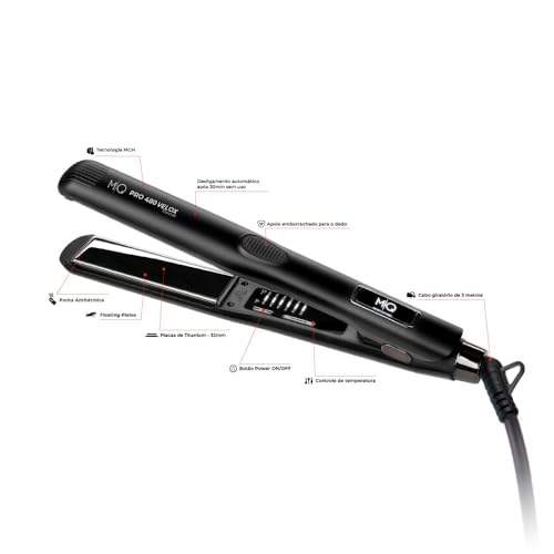 MQ Professional Hair Straightener - Pro 480 Velox Titanium Flat Iron - Brazilian Expertise - Fast Heating, Ergonomic Design – Ideal for Professional Use