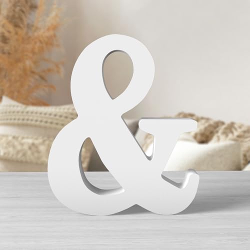 8 Inch White Wood Letters Unfinished Wood Letters for Wall Decor Decorative Standing Letters White Block Letters for wall Decoration for Craft Home Party Projects (&) - color: White-&, size: 8 inch
