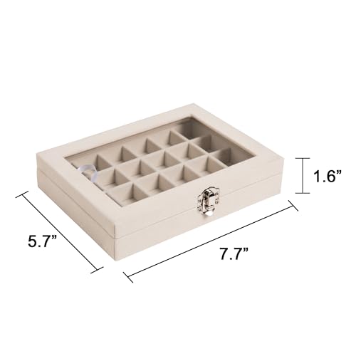 Frebeauty 24 Grid Jewelry Tray,Velvet Stud Earring Organizer,Small Jewelry Organizer with Clear Lid,Lockable Earring Holder Organizer Jewelry Boxes & Organizer Ring Holder for Women & Girls(Beige) - color: Beige