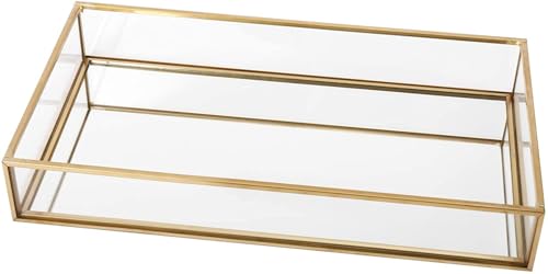 HighFree Rectangle Gold Mirror Tray, Decorative Glass Mirrored Vanity Tray for Perfume, Cosmetics, Makeup, Trinket, Jewelry (11.8x7.9x2) - size: 11.8" x 7.9" x 2"