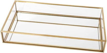 HighFree Rectangle Gold Mirror Tray, Decorative Glass Mirrored Vanity Tray for Perfume, Cosmetics, Makeup, Trinket, Jewelry (11.8x7.9x2) - size: 11.8" x 7.9" x 2"