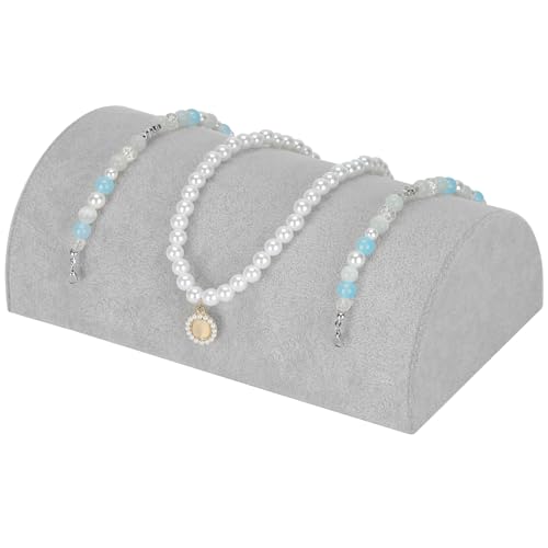 KUKUVR Velvet Half Moon Bracelet Display Stand, Pillow-Shaped Jewelry Bracelet Necklaces Pendant Chain Watch Holder Case for Women, Jewelry Organizer Storage Rack for Home Selling Show (Grey) - color: Grey
