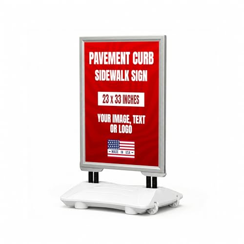 Custom Weighted Sidewalk Sign Display by BCB Print – 23x33 Outdoor Sign Holder with Custom Print | Heavy Duty Advertising Stand for Business, Storefront Use | Made in USA - color: Pavement Curb Sidewalk Sign