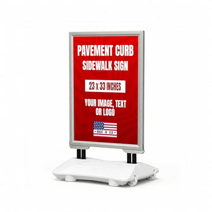 Custom Weighted Sidewalk Sign Display by BCB Print – 23x33 Outdoor Sign Holder with Custom Print | Heavy Duty Advertising Stand for Business, Storefront Use | Made in USA - color: Pavement Curb Sidewalk Sign