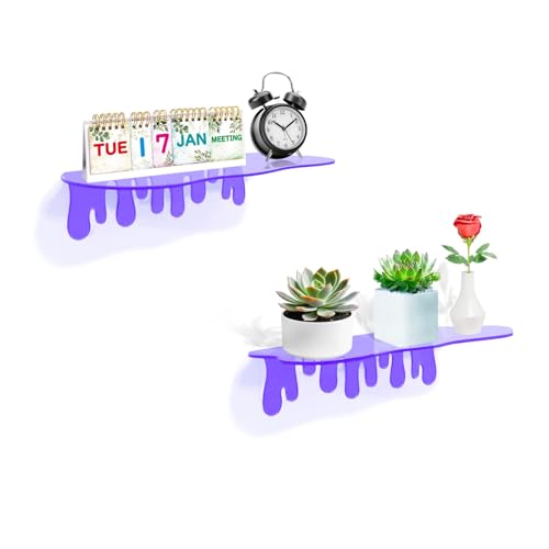 SetGame 2-Pack Acrylic Small Wall Shelves - 12 Inch Floating Shelf for Walls, Home Wall Display Ledges for Storage, Room Décor, Small Album & Items Organizer Display Dripping Wall Decor - color: Purple, size: 12 Inch