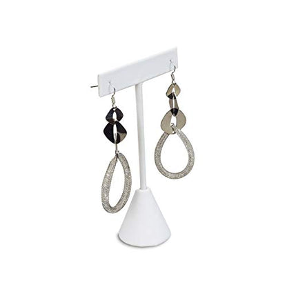 Ikee Design 6 Pcs Set Premium T- Shape Style Earring Display Stand, Earring Stand Jewelry Display for Showroom, Tradeshow, and Showcase, 2 1/2 W x 4 1/2 H in, White Faux Leather - color: White Faux Leather, 4.5" High