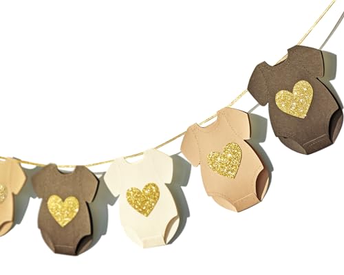 Brown Baby Shower Paper Garland Short-Sleeve Bodysuits Clothesline Garland Gender Reveal Birthday Banner Pre - Strung Baby Outfit Paper Decorations 9 pcs - color: Brown
