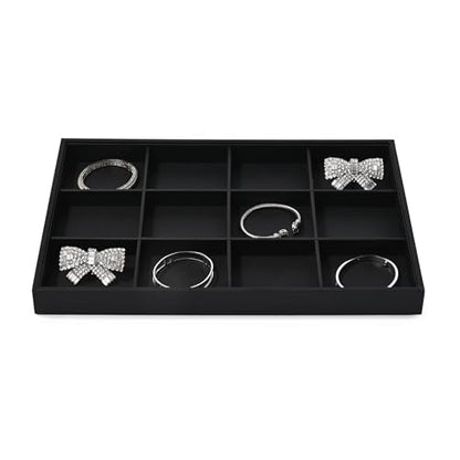 Black PU Leather Jewelry Display Flat Tray Ring Necklace Watch Organizer Display Tray (1 grid) - style: 12 Grids
