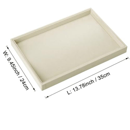 13.8" x 9.5" Velvet Jewelry Tray Jewelry Display Tray, Stackable Empty Plate Trays for Earrings Necklaces Bracelet Rings Display Showcase - Light Khaki - color: Light Khaki, size: Flat Tray 13.8"x9.5"
