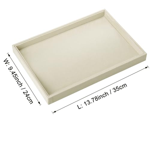 2 Pcs 13.8" x 9.5" Velvet Jewelry Tray Jewelry Display Tray Flat Tray, Stackable Empty Plate Trays for Earrings Necklaces Bracelet Rings Display Showcase - Light Khaki - color: Light Khaki, size: Flat Tray 13.8"x9.5"