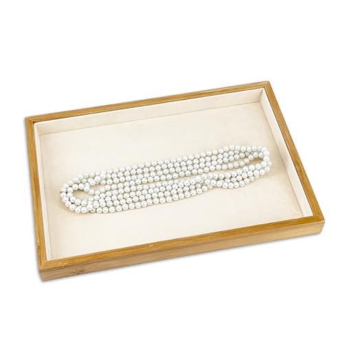 The Display Guys - Stackable Jewelry Tray and Organizer - for Drawers, Dressers, Store Display (Flat, Bamboo Suede) - color: Bamboo Suede, size: No Compartment