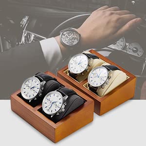 Oirlv Solid Wood Double Watch Display Stand Showcase Jewelry Stand Watch Holder with Pillow(Square Double, Grey) - color: Grey, size: Square Double