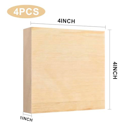 4 Pcs Solid Wood Carving Blocks, 4x4x1 Inch Unfinished Whittling Blocks for Crafts, Wooden Art Block for Crafts DIY Projects Classes Photo Blocks Painting Wall Decorations - size: 4x4x1 Inch