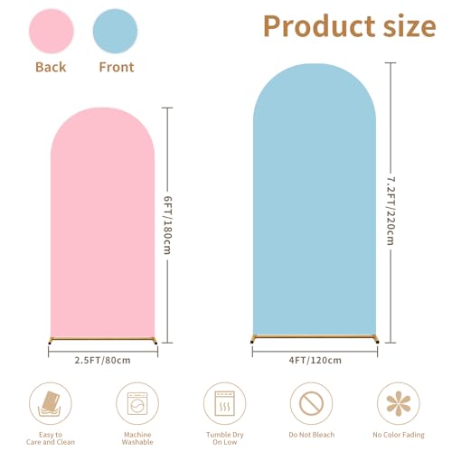 Chiara Wedding Arch Cover Set of 2 - 6Ft/7.2Ft, Double Color Spandex Fitted Arch Cover for Baby Party Birthday Banquet Shower (Pink+Blue) - color: Pink+Blue