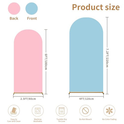 Chiara Wedding Arch Cover Set of 2 - 6Ft/7.2Ft, Double Color Spandex Fitted Arch Cover for Baby Party Birthday Banquet Shower (Pink+Blue) - color: Pink+Blue