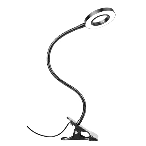 Woputne Desk Lamp Clip Light, 10 Dimmable Brightness 3 Light Modes Reading Light, Clamp Bedside Lamp for Painting, Craft, Study (Black) - color: Black, size: Not Included Adapter