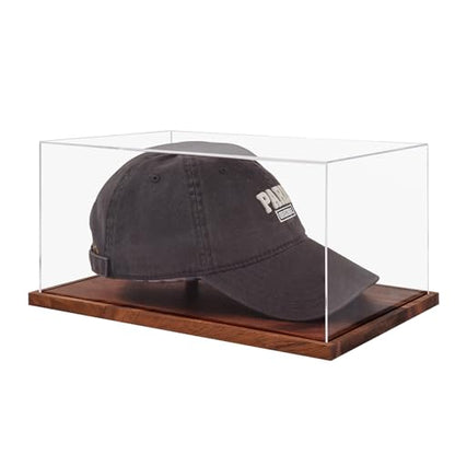 LITY Hat Display Case, No Assembly Required Clear Acrylic Baseball Cap Stand, UV Protection Signed Hat Transparent Showcase, Cap Display Box with Solid Wood Base Risers & Hat Shaper - size: 1 Pack Cap