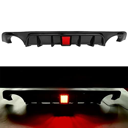 FREEMOTOR802 Rear Diffuser with LED Brake Light, Fits 2018-2024 Infiniti Q50, Gloss Black PP Rear Bumper Molding Lower Lip Splitter Spoiler Valance Panel Add-on Exterior Styling Trim Kit