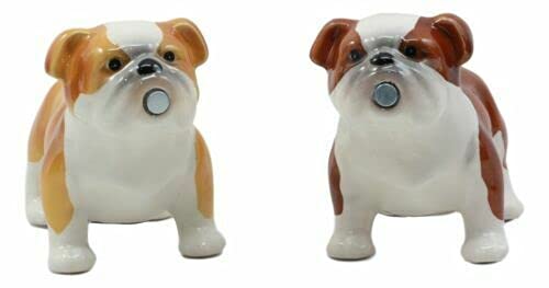 Ebros Gift "English Muscle" Fawn And Chocolate Bulldogs Salt And Pepper Shakers Ceramic Magnetic Figurine Set Bulldog Dogs Animal Accent Decors