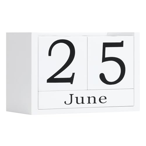 Wooden Block Calendar for Desk, Large Size Daily Desktop Perpetual Desk Calendar, Cute Date Display Desk Accessories for Home Office Decor, Teacher, Classroom, Reusable Yearly, White - color: White, size: Large Size