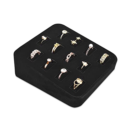 MOOCA 12 Slots Ring Tray Display, Slotted Ring Showcase Display Jewelry Organizer Stand, Jewelry Holder for Showcase for Home Trade Show, Black Velvet - color: Black Velvet, 12 slots