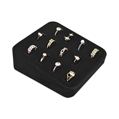 MOOCA 12 Slots Ring Tray Display, Slotted Ring Showcase Display Jewelry Organizer Stand, Jewelry Holder for Showcase for Home Trade Show, Black Velvet - color: Black Velvet, 12 slots