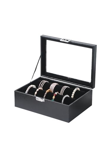 Bracelet Holder Organizer Box, Jewelry Storage Case with 2 Rods, Bangle Watch Display Tray for Women Girls (Black) - color: Black