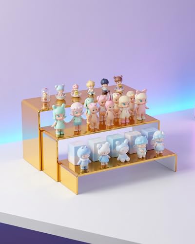 Acrylic Display Risers 2 Sets 3 Tier Cupcake Stand for Dessert Jewelry Pop Figures Shelves Retail Shoe Showcase (Gold) - color: Gold