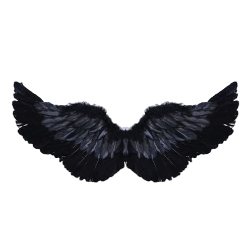 Fairy Wings Angel Feather Wings with Elastic Straps Costume Cosplay Photography Props Halloween Supplies - color: Black, size: 23.62"X7.87"
