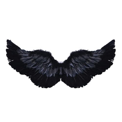Fairy Wings Angel Feather Wings with Elastic Straps Costume Cosplay Photography Props Halloween Supplies - color: Black, size: 23.62"X7.87"