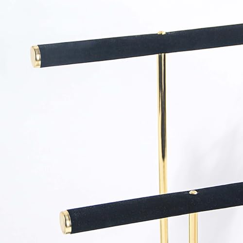 2 Tier Necklace Bracelet Holder Stand, Multi-Use Jewelry Display Organizer with Metal Tray, Velvet T-Bar Metal Necklace Organizer Stand, Jewelry Hanger Tower Rack for Men Women (Black 12" Tall) - color: Black