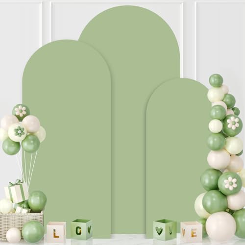 MODFUNS Set of 3 Arch Backdrop Cover Sage Green Wedding Arch Cover 4&5&6ft Fitted Spandex Arch Covers 2-Sided Chiara Backdrop Covers Balloon Arch Covering for Baby Shower Wedding Ceremony Reception - color: Sage Green, size: 4 FT & 5 FT & 6 FT