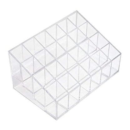 Transparent Cosmetic Makeup Organizer Clear 24 Lattices Lipsticks Cosmetic Lotion Makeup Organizer Storage Display Holder Stand - size: 5.75x3.75x1.75 Inch (Pack of 1)