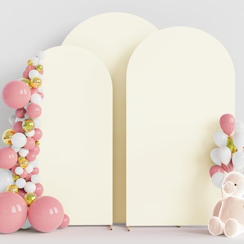 Wokceer Wedding Arch Cover (7.2FT, 6.6FT, 6FT) Set of 3 Spandex Fitted Wedding Arch Stand Covers for Round Top Chiara Arch Backdrop Stands Cover for Birthday Party Ceremony Banquet Decor Ivory - color: Ivory, size: 7.2FT,6.6FT,6FT