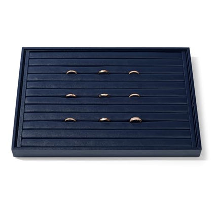 11 Slots PU Leather Jewelry Tray Ring Display Trays Earring Display Tray Ring Earrings Studs Tray Jewelry Organizer Showcase Display (Blue) - color: Blue, size: 11 Slot
